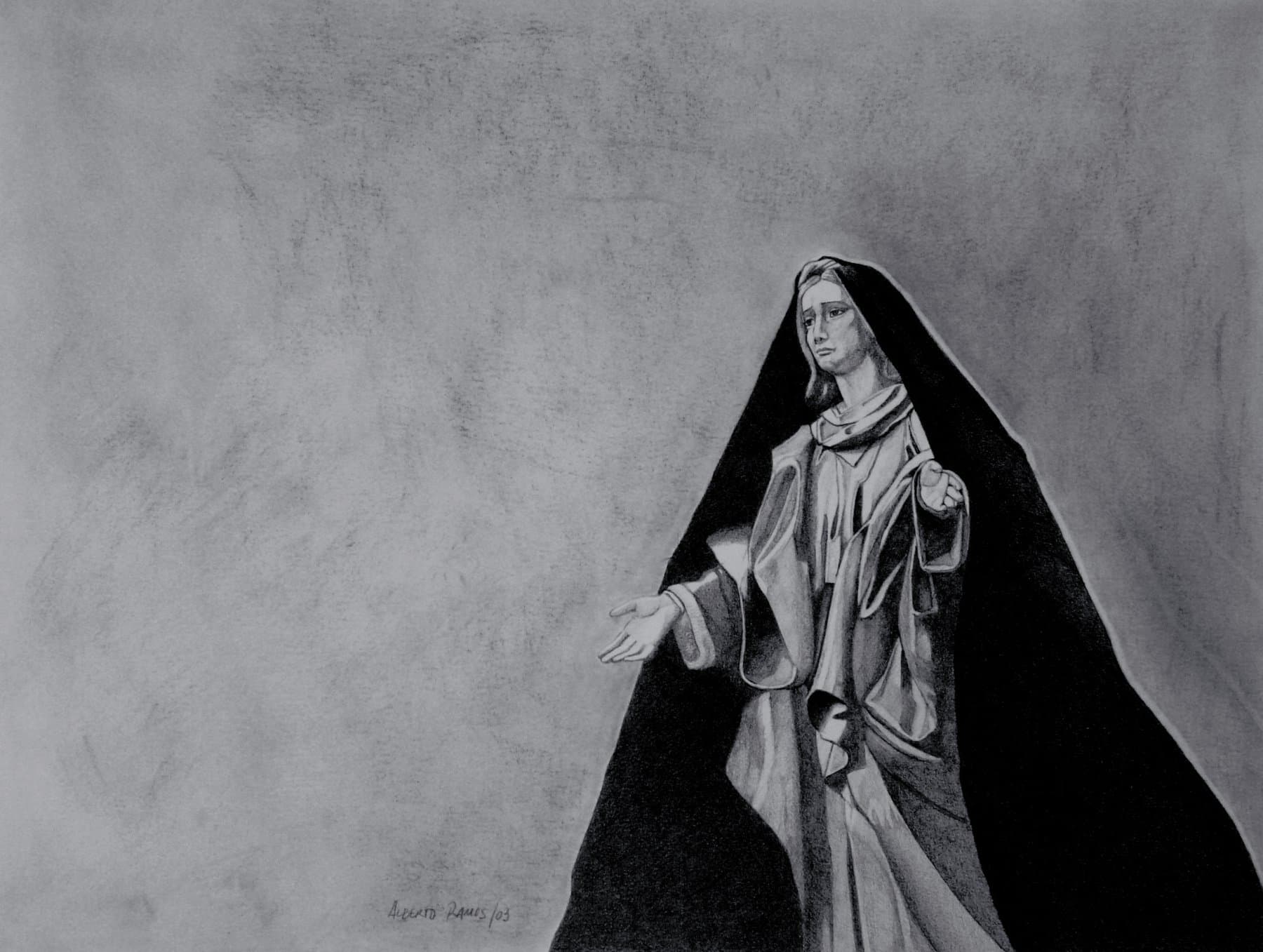 «La Virgen del Encuentro camina en busca de su Hijo», dibujo de Alberto Ramos del Pozo