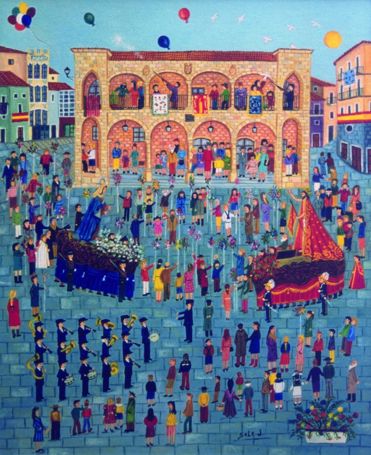 «El Encuentro en la Plaza Mayor de Zamora», pintura naif de Soledad Jambrina